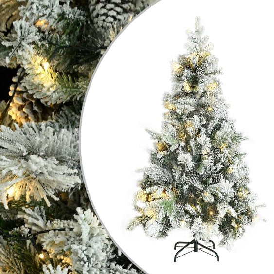 vidaXL Árvore de Natal pré-iluminada c/ flocos neve e pinhas PVC/PE
