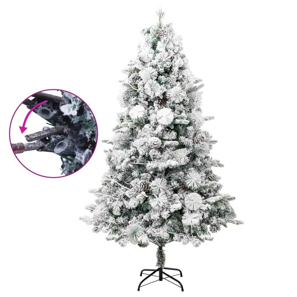 vidaXL Árvore de Natal pré-iluminada c/ flocos neve e pinhas PVC/PE