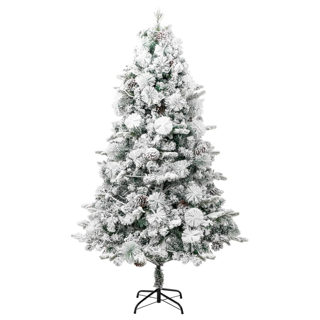 vidaXL Árvore de Natal pré-iluminada c/ flocos neve e pinhas PVC/PE