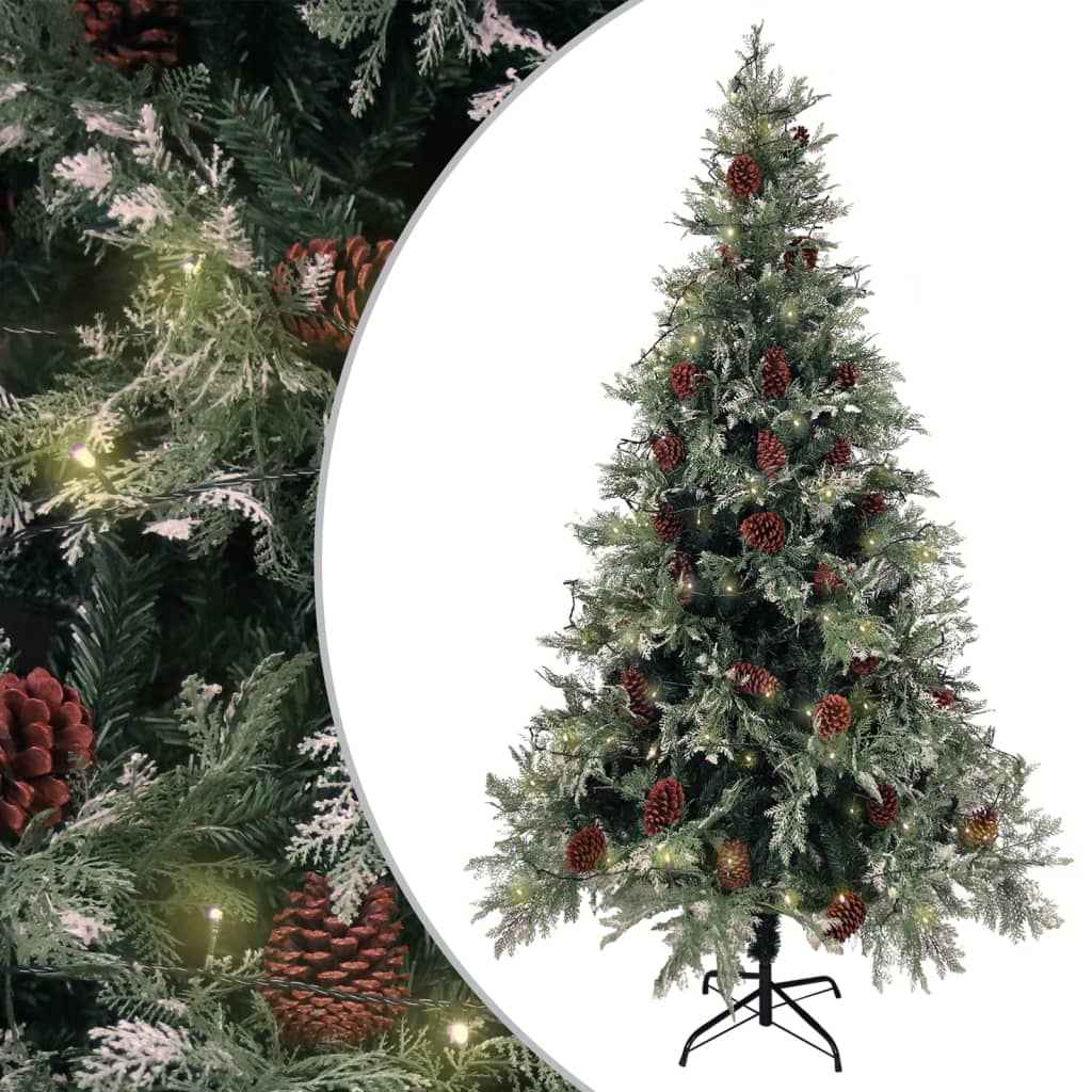 vidaXL Árvore Natal pré-iluminada c/ pinhas 120 cm PVC/PE verde/branco