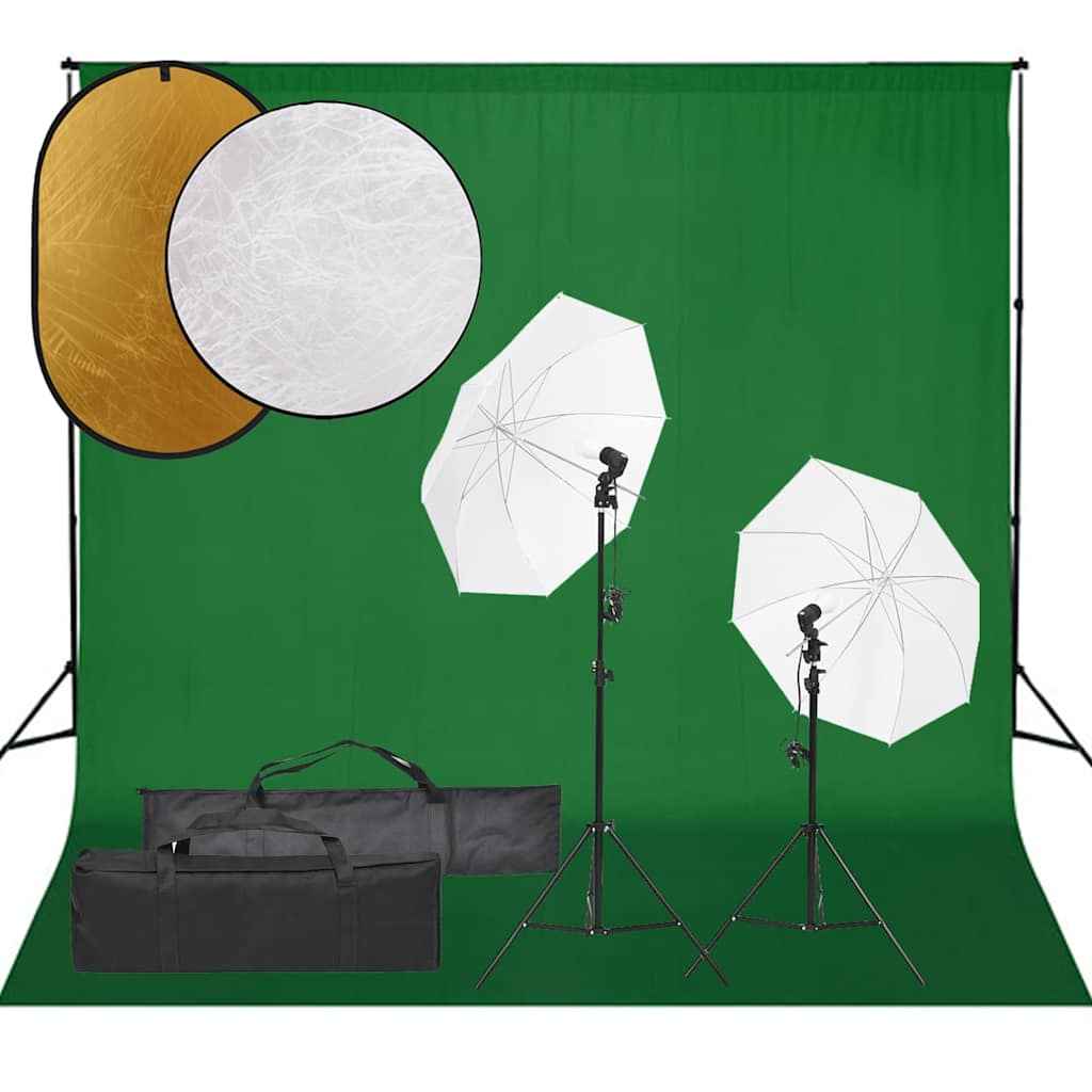 vidaXL Kit estúdio fotográfico c/ conj. de iluminação/fundo/refletor