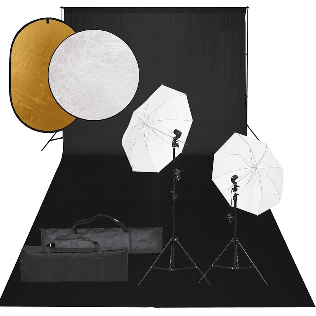 vidaXL Kit estúdio fotográfico c/ conj. de iluminação/fundo/refletor