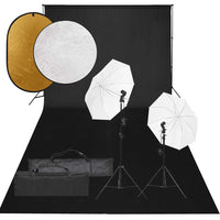 vidaXL Kit estúdio fotográfico c/ conj. de iluminação/fundo/refletor