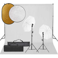 vidaXL Kit estúdio fotográfico c/ conj. de iluminação/fundo/refletor