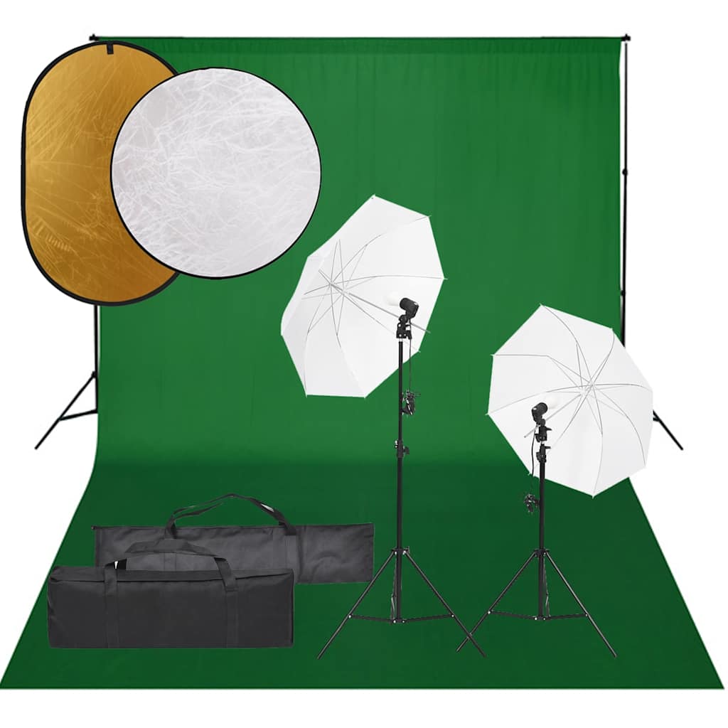 vidaXL Kit estúdio fotográfico c/ conj. de iluminação/fundo/refletor