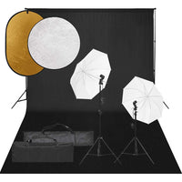 vidaXL Kit estúdio fotográfico c/ conj. de iluminação/fundo/refletor