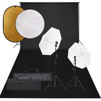 vidaXL Kit estúdio fotográfico c/ conj. de iluminação/fundo/refletor