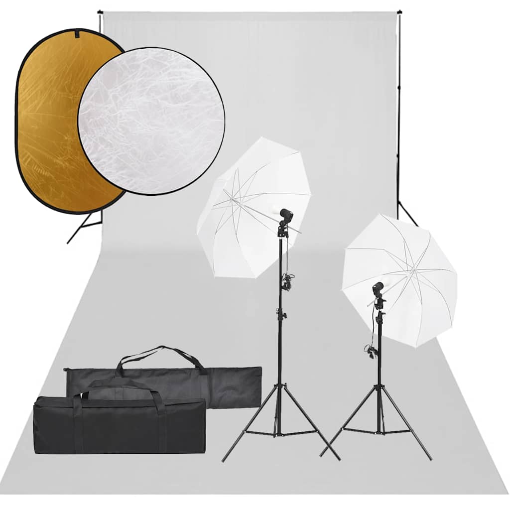 vidaXL Kit estúdio fotográfico c/ conj. de iluminação/fundo/refletor