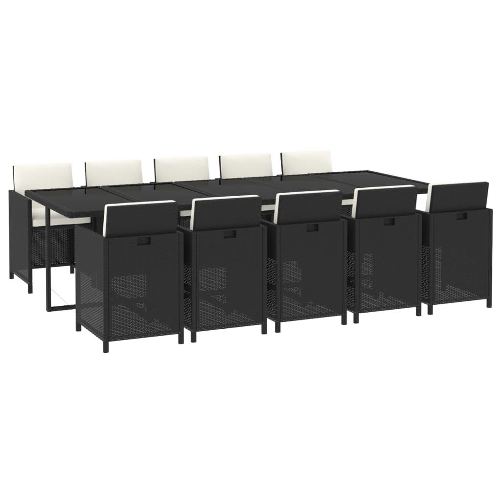 vidaXL 11 pcs conjunto jantar p/ jardim c/ almofadões vime PE preto
