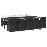vidaXL 11 pcs conjunto jantar p/ jardim c/ almofadões vime PE preto