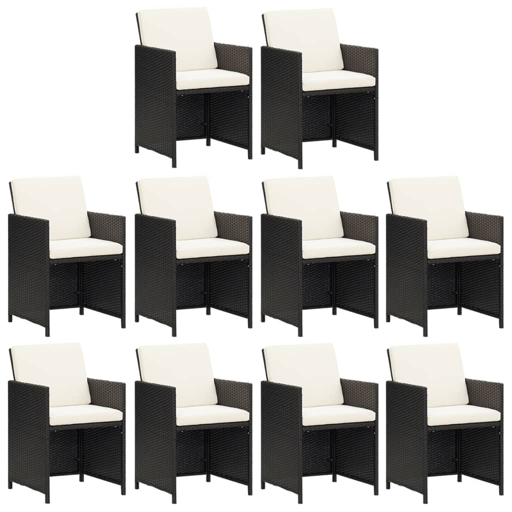 vidaXL 11 pcs conjunto jantar p/ jardim c/ almofadões vime PE preto