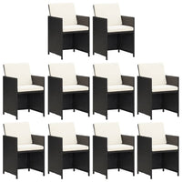 vidaXL 11 pcs conjunto jantar p/ jardim c/ almofadões vime PE preto