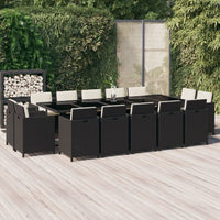 vidaXL 11 pcs conjunto jantar p/ jardim c/ almofadões vime PE preto