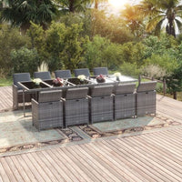 vidaXL 11 pcs conjunto jantar p/ jardim c/ almofadões vime PE preto