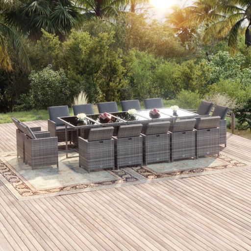 vidaXL 11 pcs conjunto jantar p/ jardim c/ almofadões vime PE preto