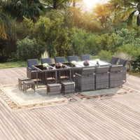 vidaXL 11 pcs conjunto jantar p/ jardim c/ almofadões vime PE preto