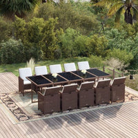 vidaXL 11 pcs conjunto jantar p/ jardim c/ almofadões vime PE preto