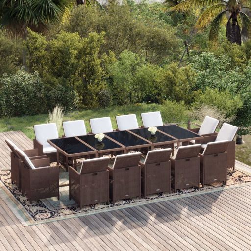 vidaXL 11 pcs conjunto jantar p/ jardim c/ almofadões vime PE preto