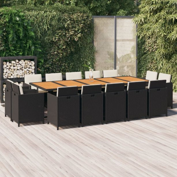 vidaXL 11 pcs conjunto jantar p/ jardim c/ almofadões vime PE preto