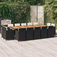 vidaXL 11 pcs conjunto jantar p/ jardim c/ almofadões vime PE preto