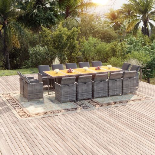 vidaXL 11 pcs conjunto jantar p/ jardim c/ almofadões vime PE preto