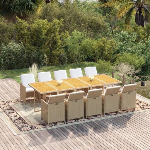vidaXL 11 pcs conjunto jantar p/ jardim c/ almofadões vime PE preto