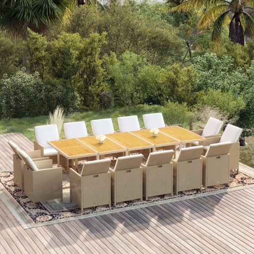 vidaXL 11 pcs conjunto jantar p/ jardim c/ almofadões vime PE preto