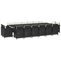 vidaXL 17 pcs conjunto jantar p/ jardim c/ almofadões vime PE preto