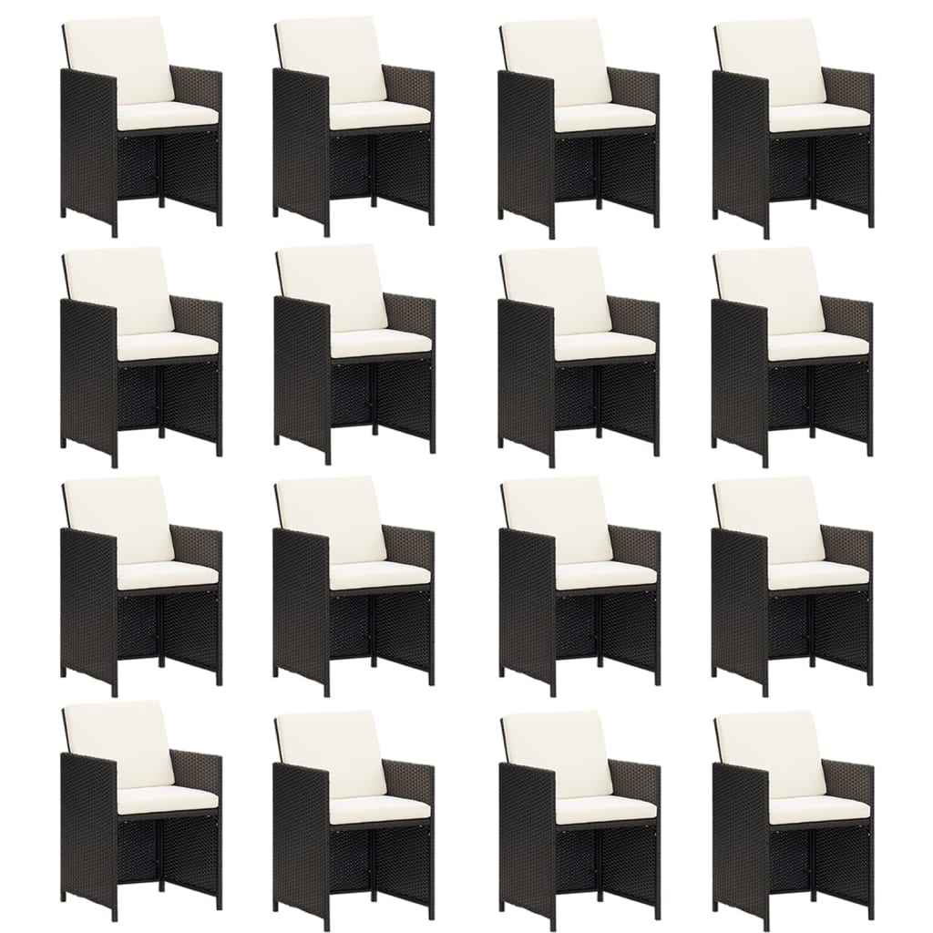 vidaXL 17 pcs conjunto jantar p/ jardim c/ almofadões vime PE preto