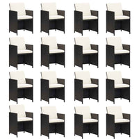 vidaXL 17 pcs conjunto jantar p/ jardim c/ almofadões vime PE preto