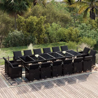 vidaXL 17 pcs conjunto jantar p/ jardim c/ almofadões vime PE preto