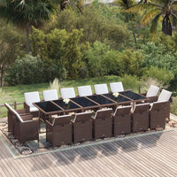 vidaXL 17 pcs conjunto jantar p/ jardim c/ almofadões vime PE preto