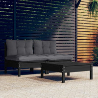 vidaXL 3 pcs conjunto lounge de jardim c/ almofadões cinzentos pinho