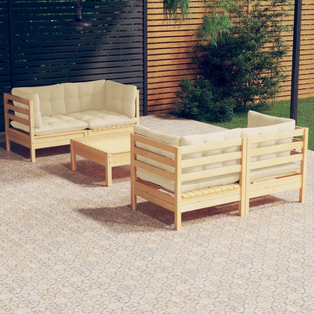 vidaXL 5 pcs conjunto lounge de jardim c/ almofadões cinzentos pinho