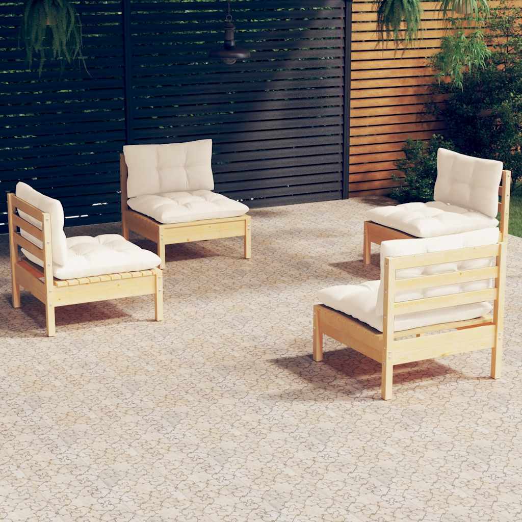 vidaXL 4 pcs conjunto lounge de jardim c/ almofadões cinzentos pinho