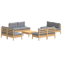 vidaXL 9 pcs conjunto lounge de jardim c/ almofadões cinzentos pinho