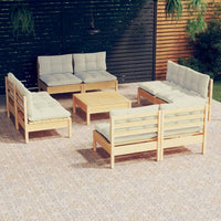 vidaXL 9 pcs conjunto lounge de jardim c/ almofadões cinzentos pinho