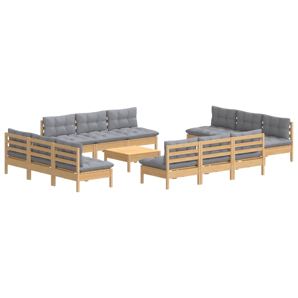 vidaXL 13 pcs conjunto lounge de jardim c/ almofadões cinzentos pinho