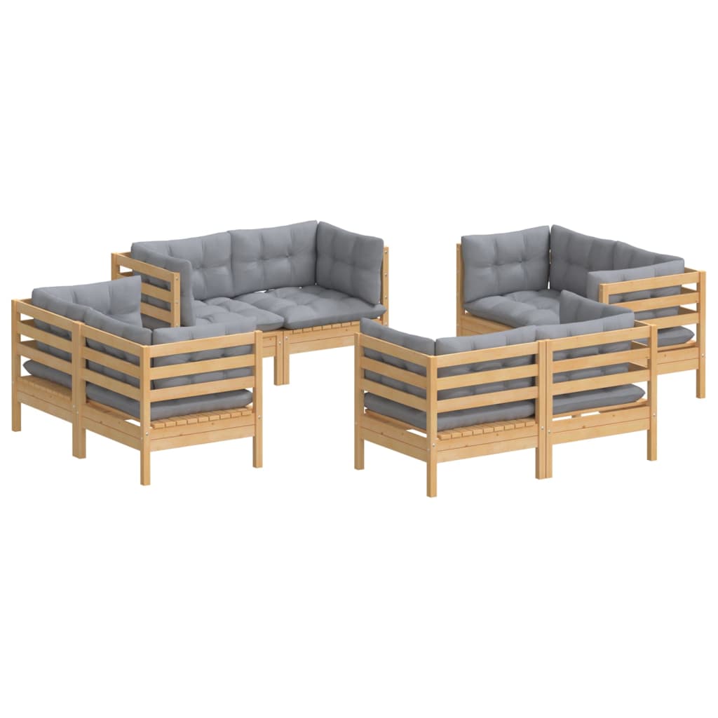 vidaXL 8 pcs conjunto lounge de jardim + almofadões cinza pinho