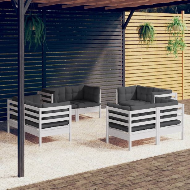 vidaXL 8 pcs conjunto lounge de jardim + almofadões cinza pinho