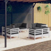vidaXL 8 pcs conjunto lounge de jardim + almofadões cinza pinho