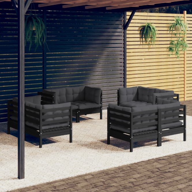 vidaXL 8 pcs conjunto lounge de jardim + almofadões cinza pinho