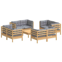 vidaXL 9 pcs conjunto lounge de jardim c/ almofadões cinzentos pinho