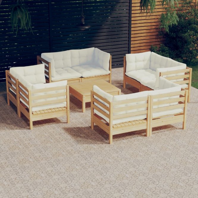 vidaXL 9 pcs conjunto lounge de jardim c/ almofadões cinzentos pinho