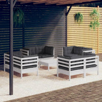 vidaXL 9 pcs conjunto lounge de jardim c/ almofadões cinzentos pinho