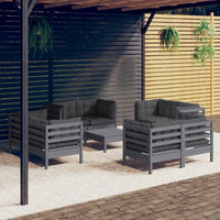 vidaXL 9 pcs conjunto lounge de jardim c/ almofadões cinzentos pinho
