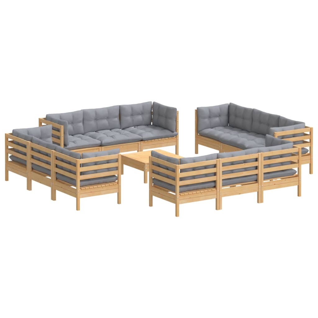 vidaXL 13 pcs conjunto lounge de jardim c/ almofadões cinzentos pinho