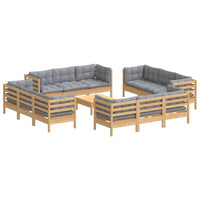 vidaXL 13 pcs conjunto lounge de jardim c/ almofadões cinzentos pinho