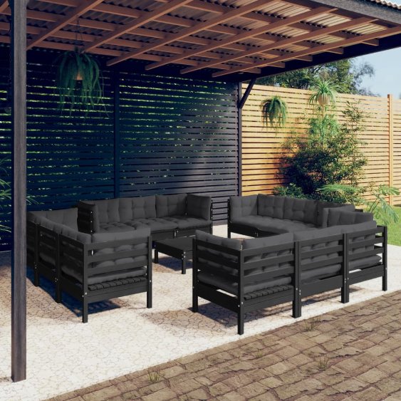 vidaXL 13 pcs conjunto lounge de jardim c/ almofadões cinzentos pinho