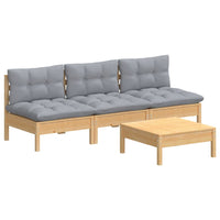 vidaXL 4 pcs conjunto lounge de jardim c/ almofadões cinzentos pinho